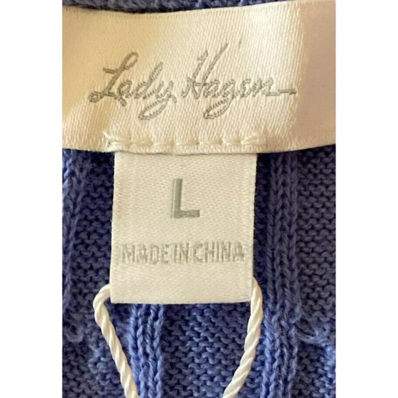 100% Cotton Lady Hagen Impressionist Blue Persian Cable-Knit Quarter-Zip Size L - Picture 4 of 8
